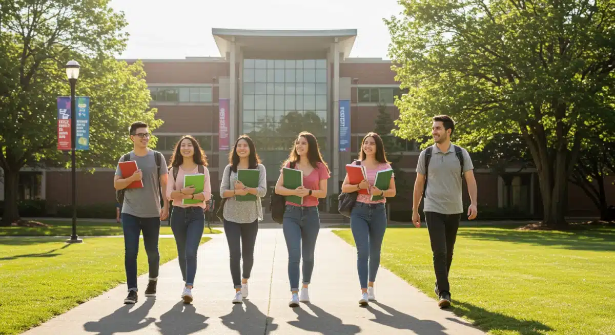 Diverse university students on campus, symbolizing successful education savings.
