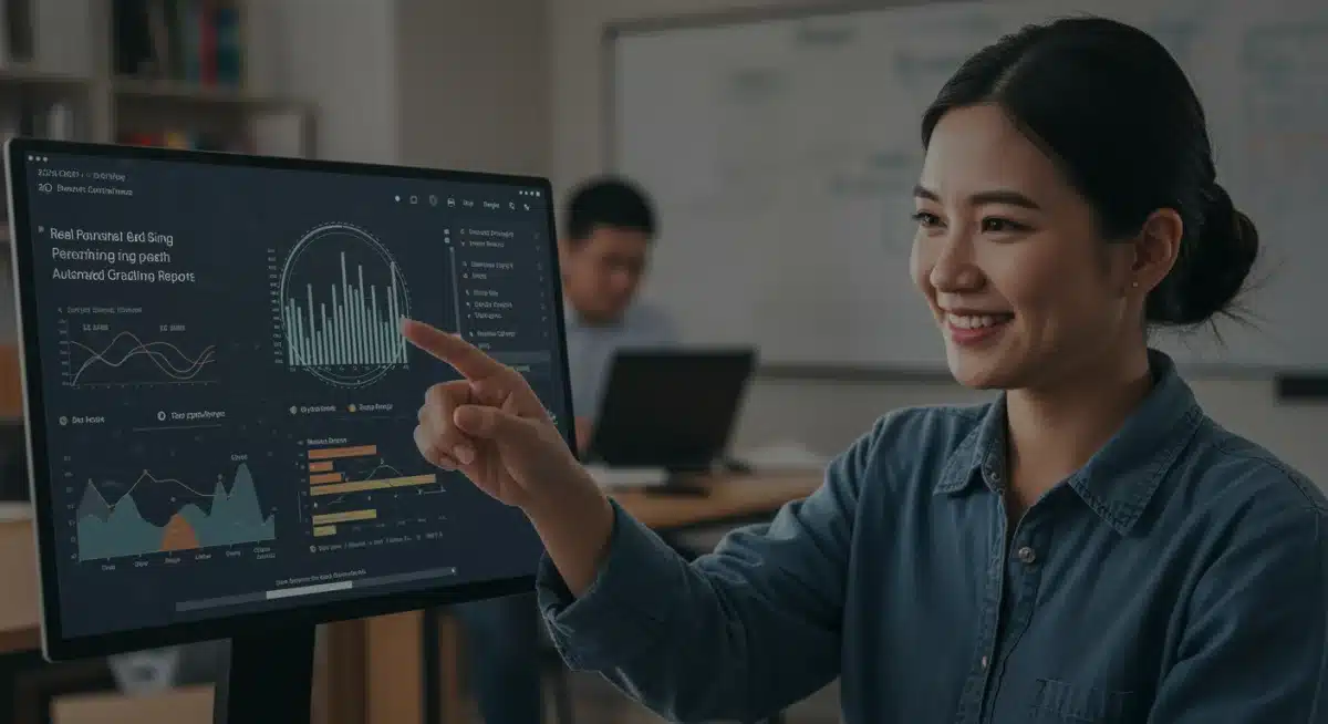 Educator utilizing AI dashboard for student performance analytics