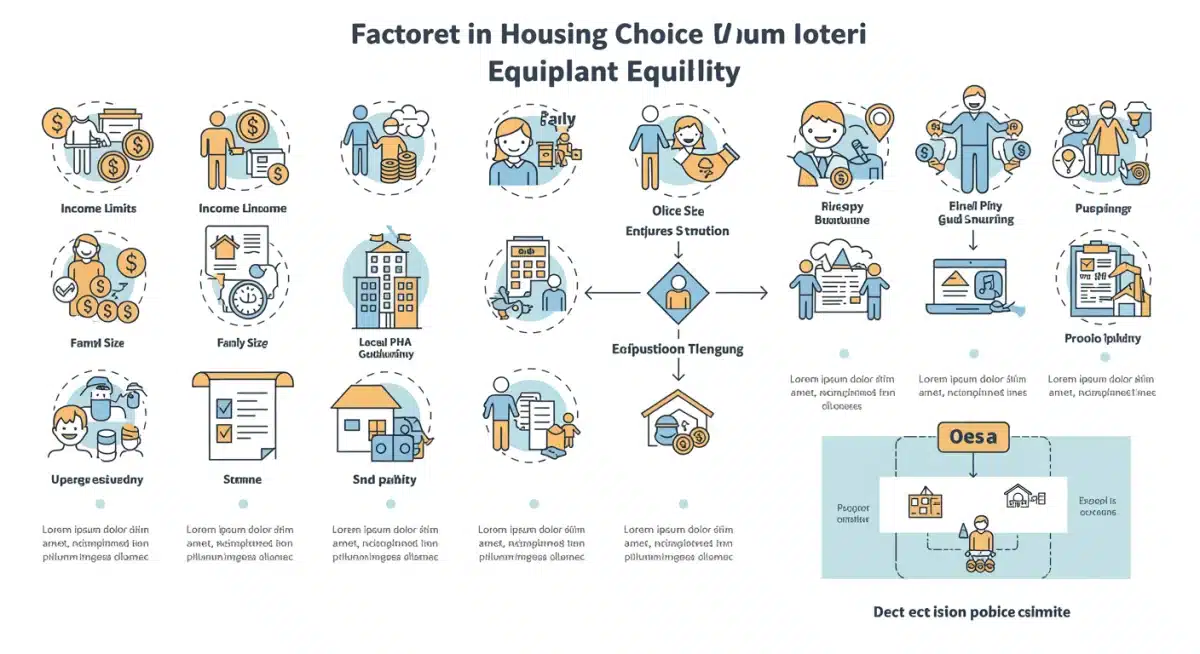 Infographic showing income limits, family size, and PHA guidelines for Housing Choice Voucher eligibility.