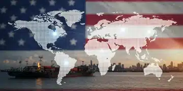 Global supply chain network with digital overlay and U.S. resilience symbol.