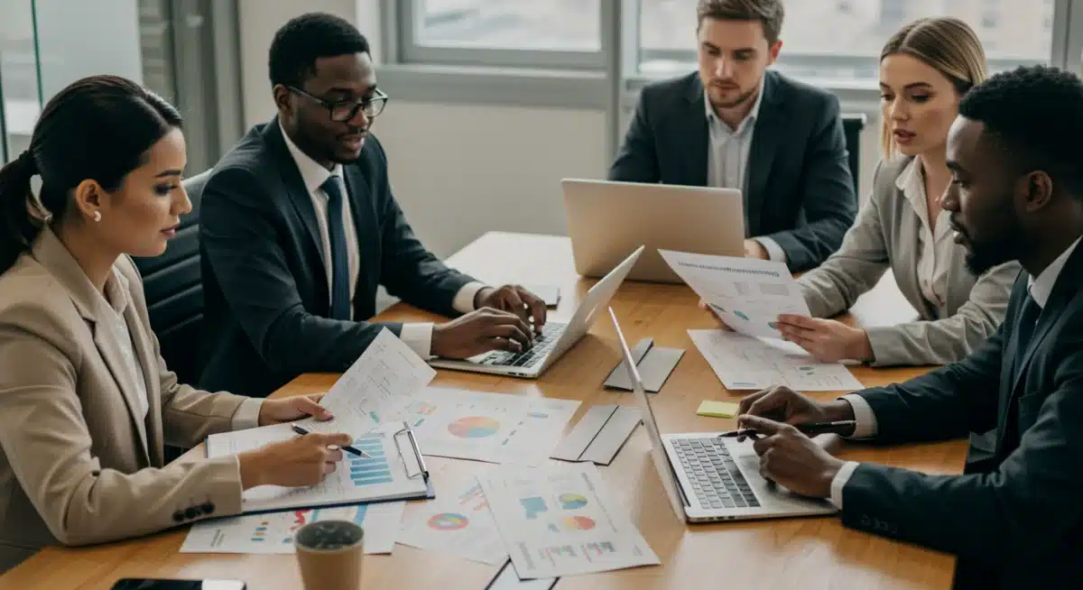 Group of young professionals making informed financial decisions about refinancing.