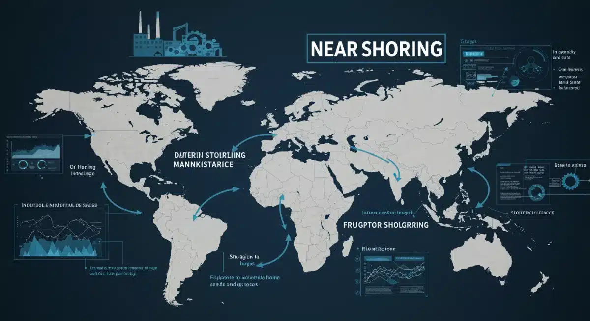 Diagram of nearshoring and friendshoring strategies for supply chain diversification.