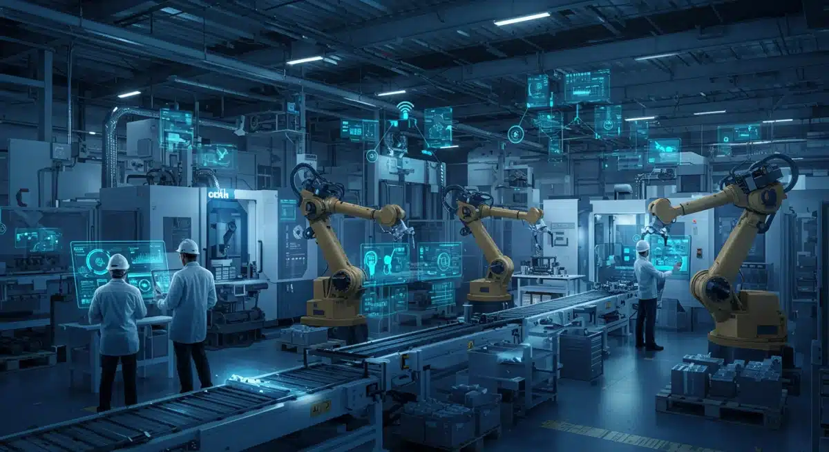 Advanced smart factory with robotics and AI for resilient manufacturing.