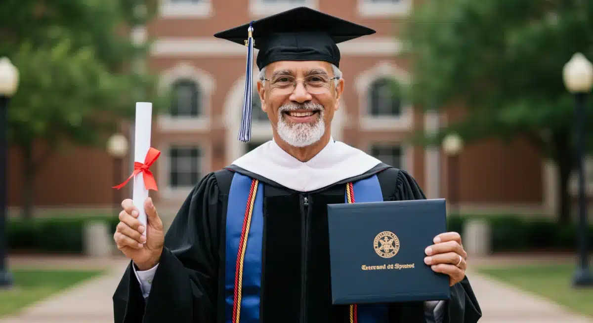 Veteran graduate celebrating with diploma after utilizing VA education benefits