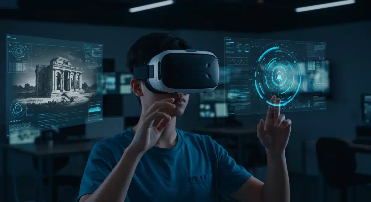 Student using VR for AI-powered immersive learning experience