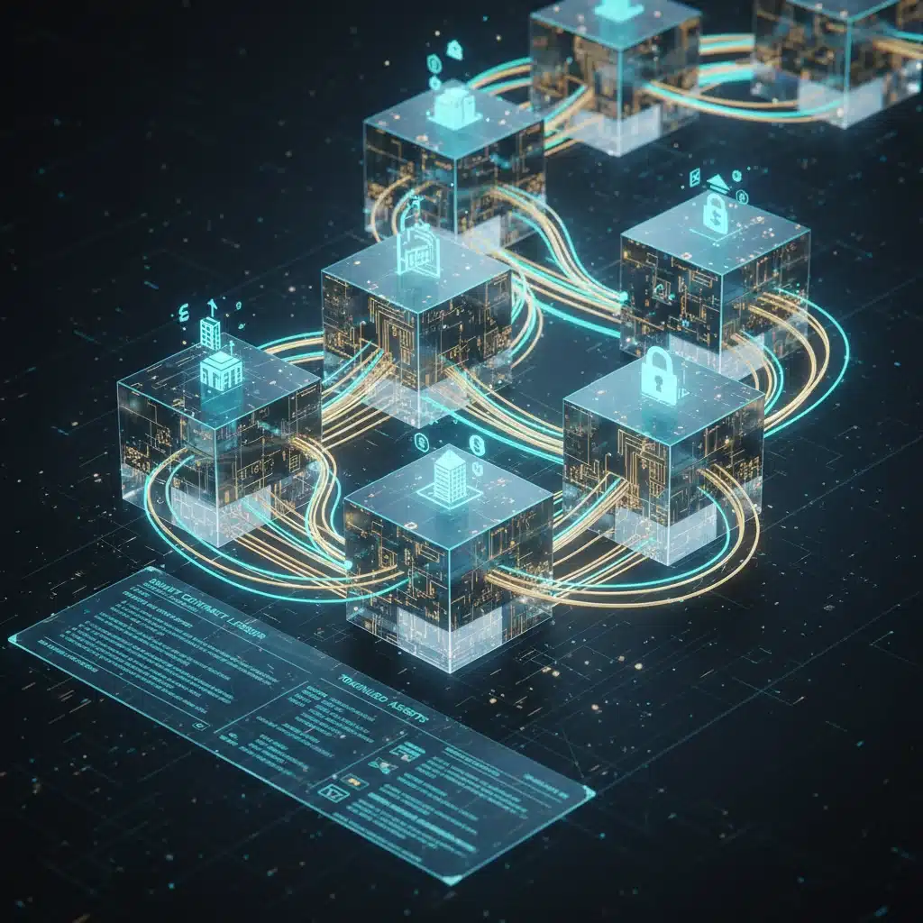 Blockchain ledger with smart contracts, representing digital alternative asset investment.