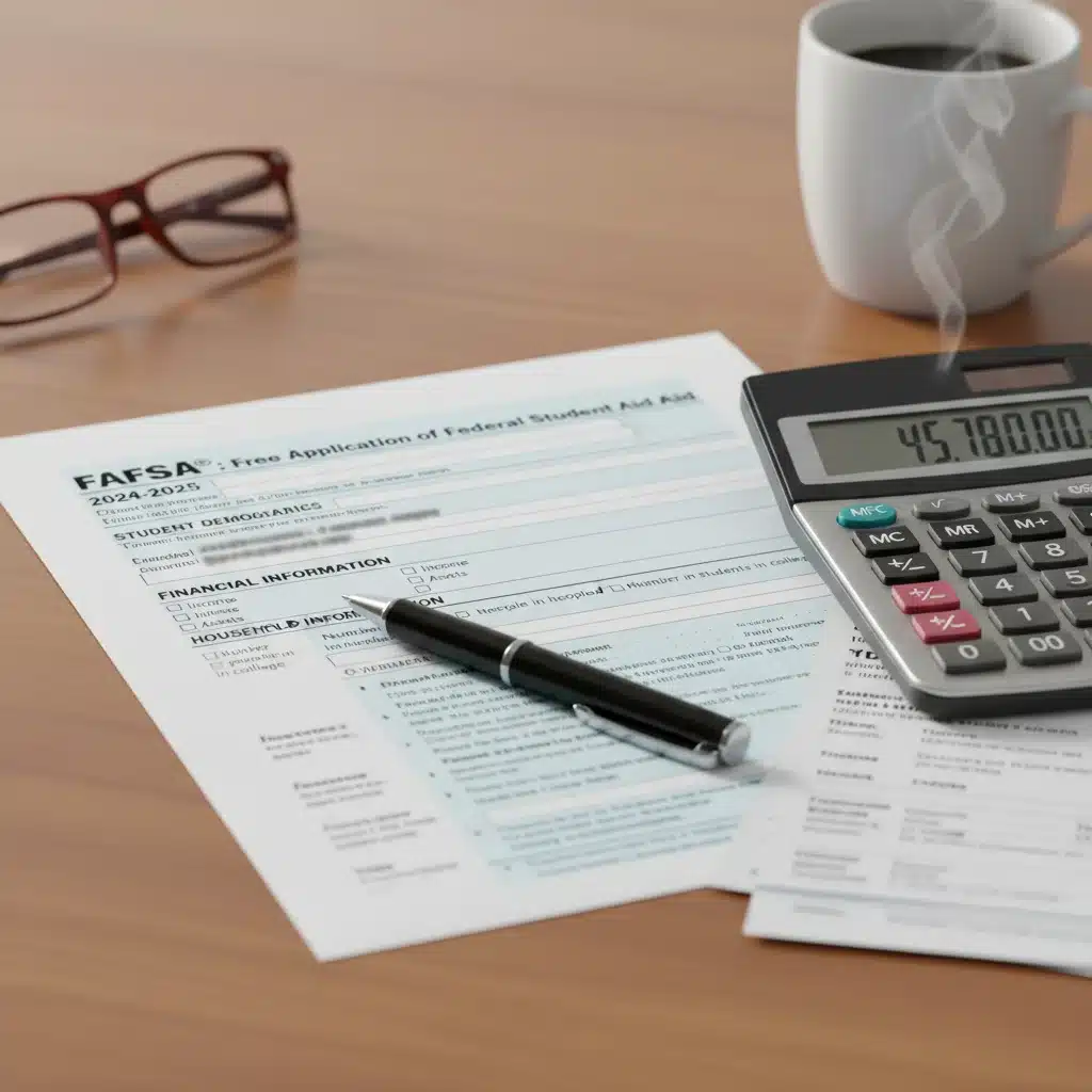 Close-up of FAFSA application form with pen and calculator