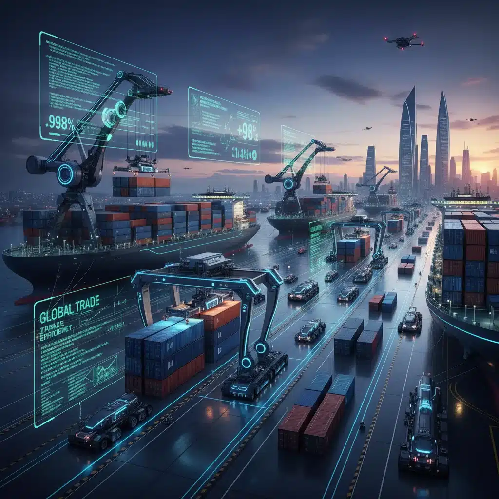 Automated port operations showing efficient global supply chain and logistics