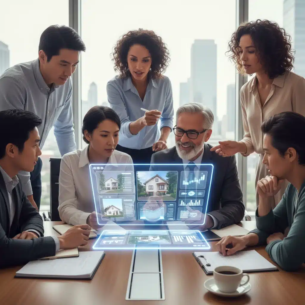 Investors analyzing real estate data and discussing market opportunities for future growth.