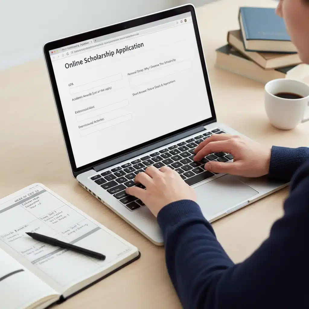 Student meticulously filling out an online scholarship application form