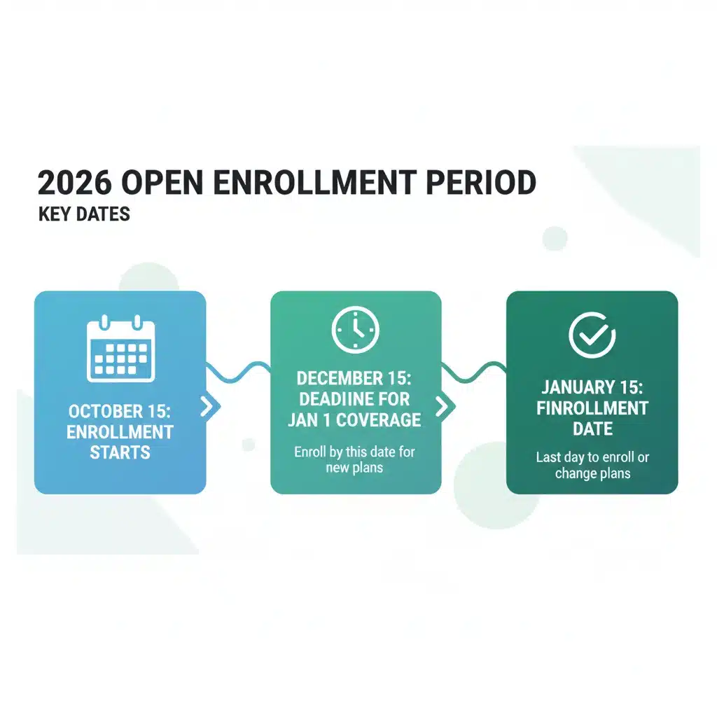 Timeline infographic showing key dates for 2026 Open Enrollment Period.