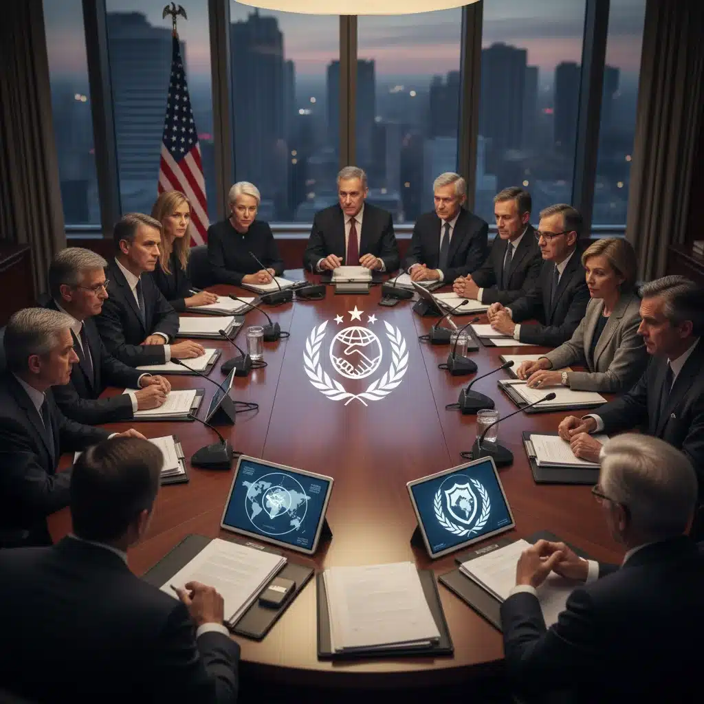 International leaders discussing geopolitical strategies and alliance shifts.