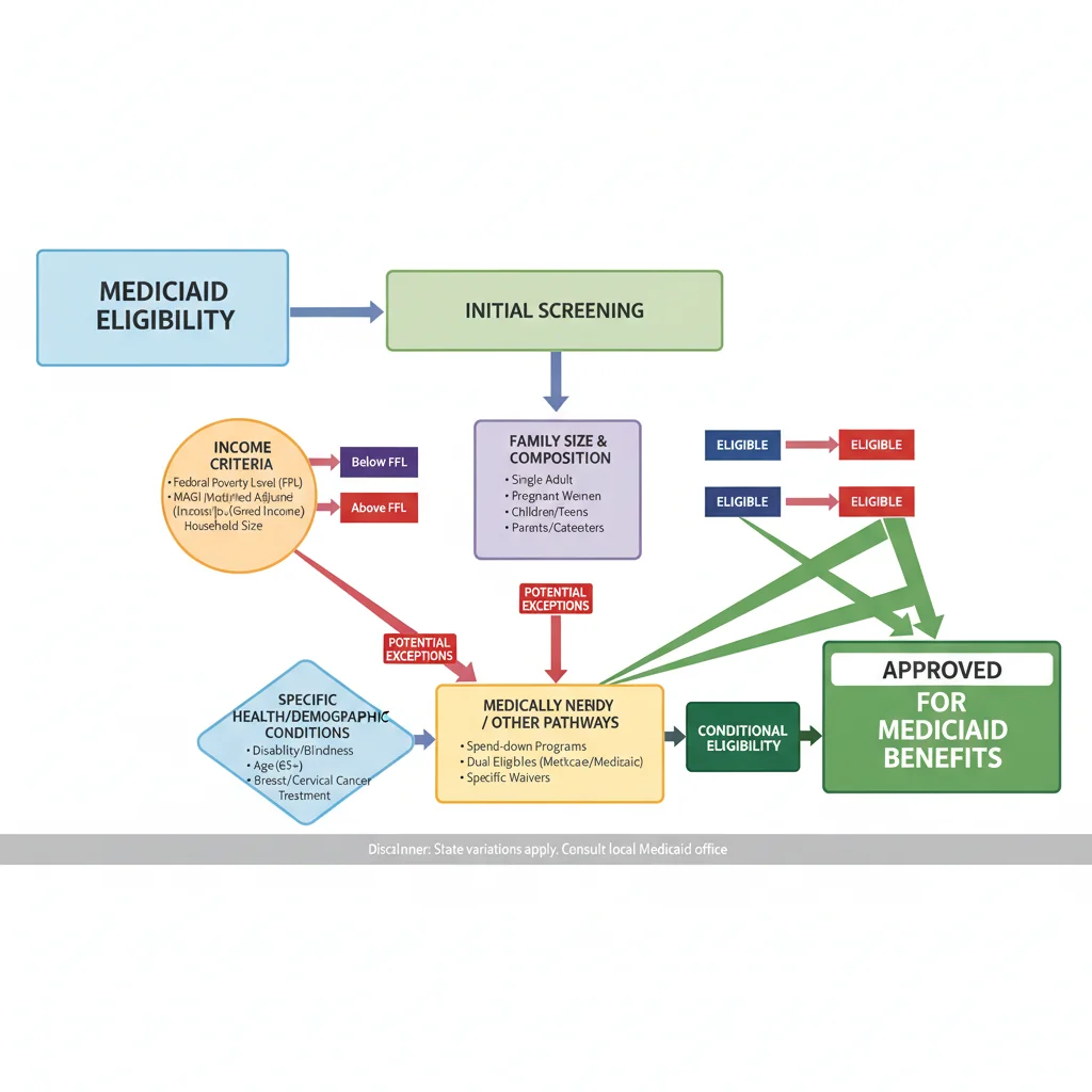 Infographic illustrating Medicaid eligibility criteria and pathways
