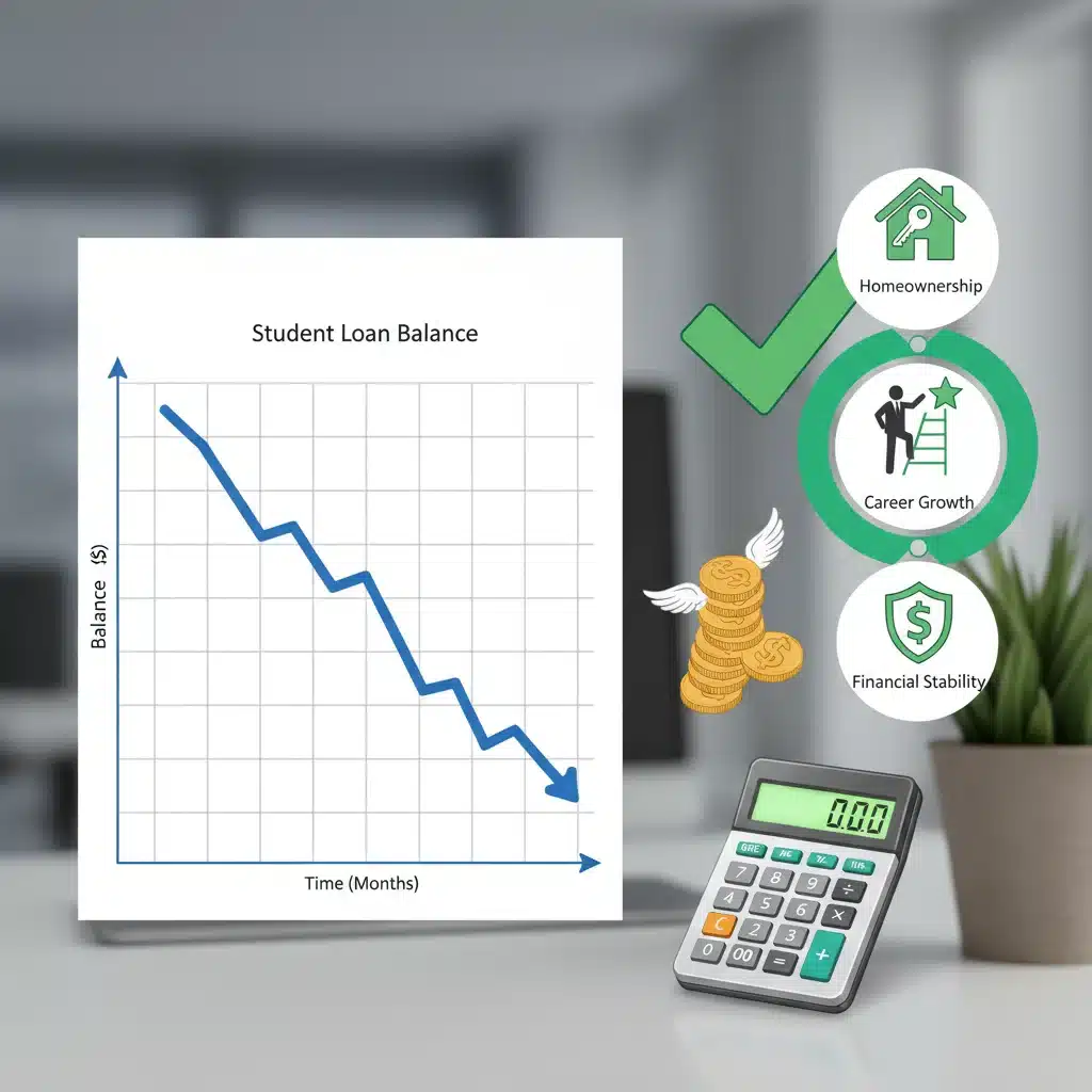 Graph illustrating student loan debt reduction and financial stability