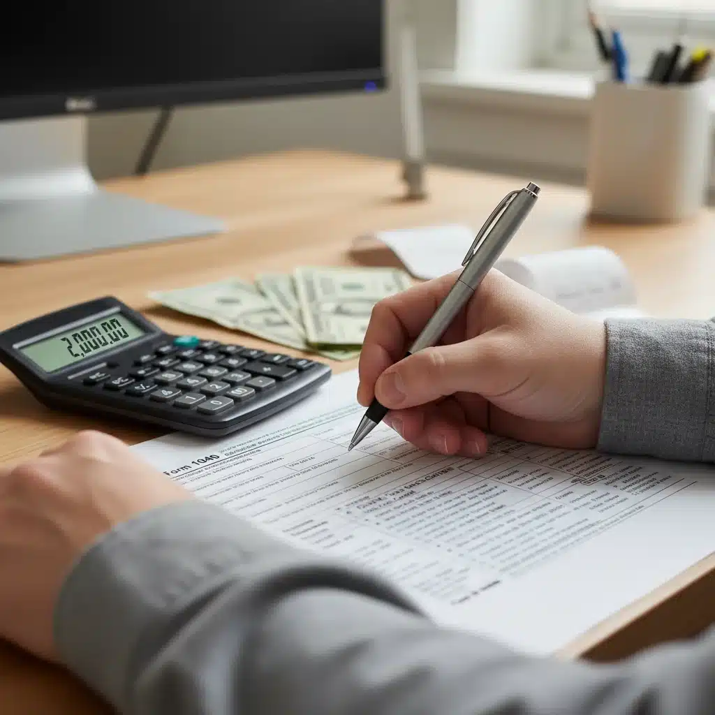 Person filling out tax forms for EITC 2026