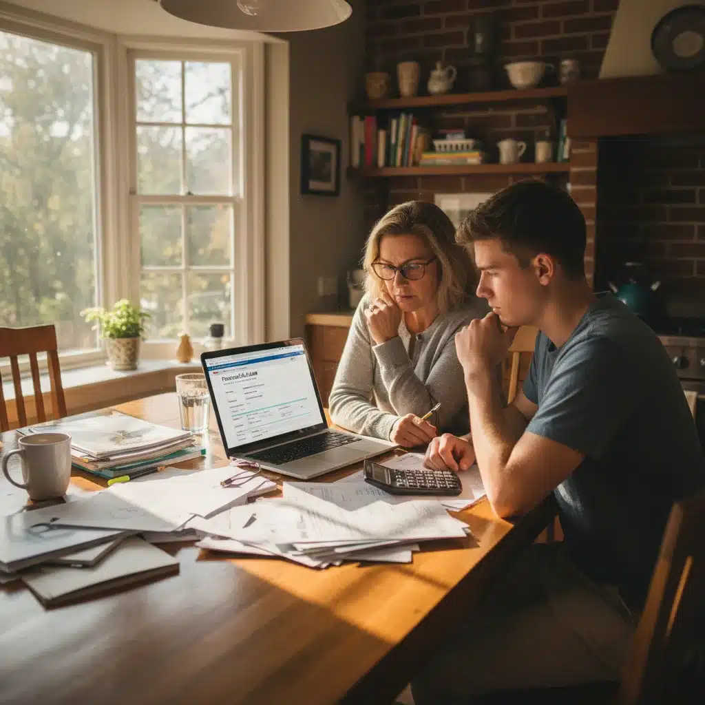 Family reviewing financial aid application for college