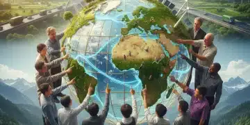 Global collaboration on sustainable development goals, diverse people working together