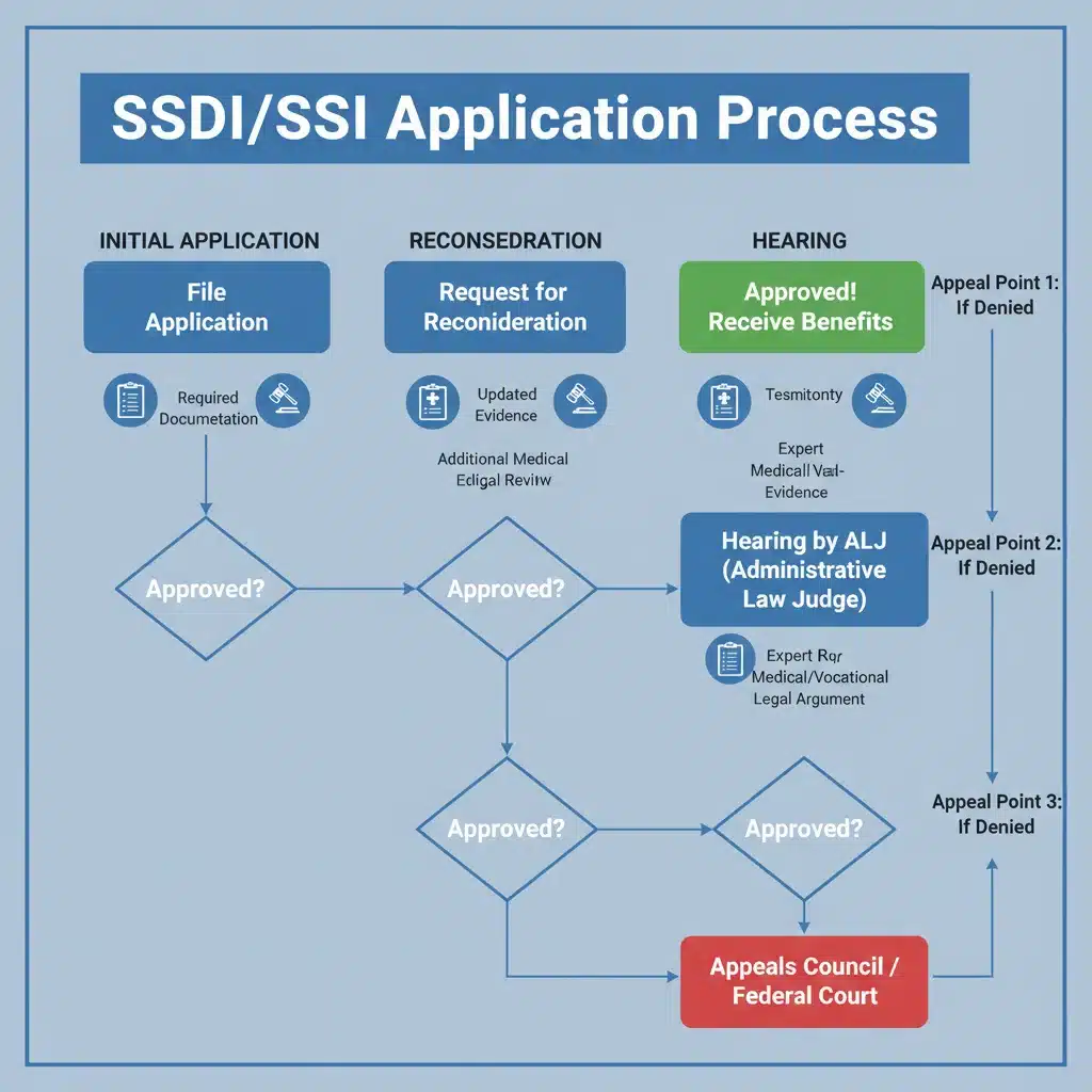 SSDI SSI application process flowchart stages