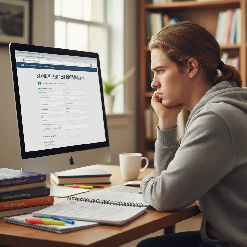 Student registering online for a 2026 standardized test, focusing on the computer screen.