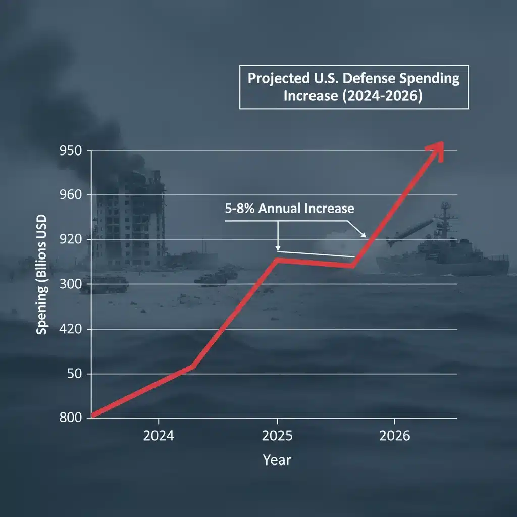 Projected increase in US defense spending due to geopolitical tensions.
