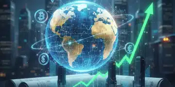 Futuristic financial landscape with diverse alternative investment symbols