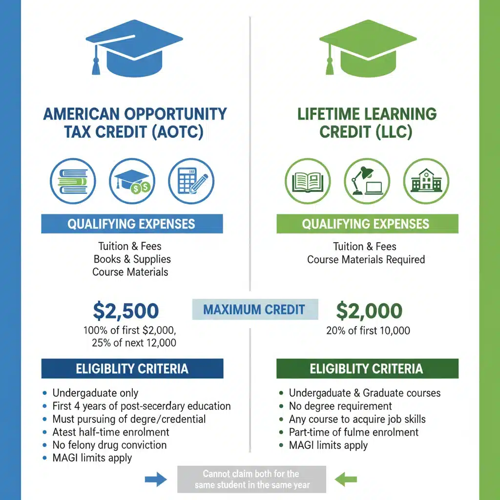 Infographic comparing AOTC and Lifetime Learning Credit