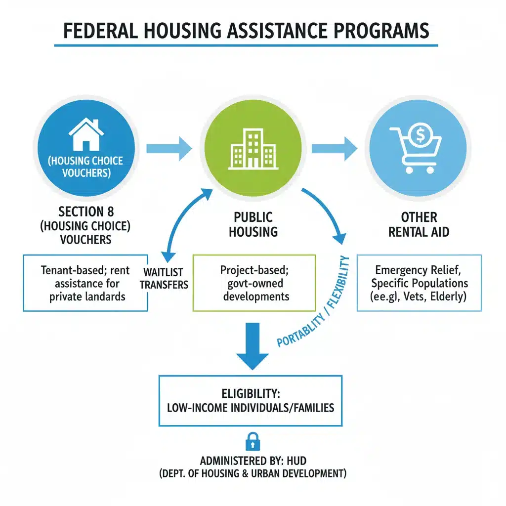 Infographic comparing federal housing assistance programs