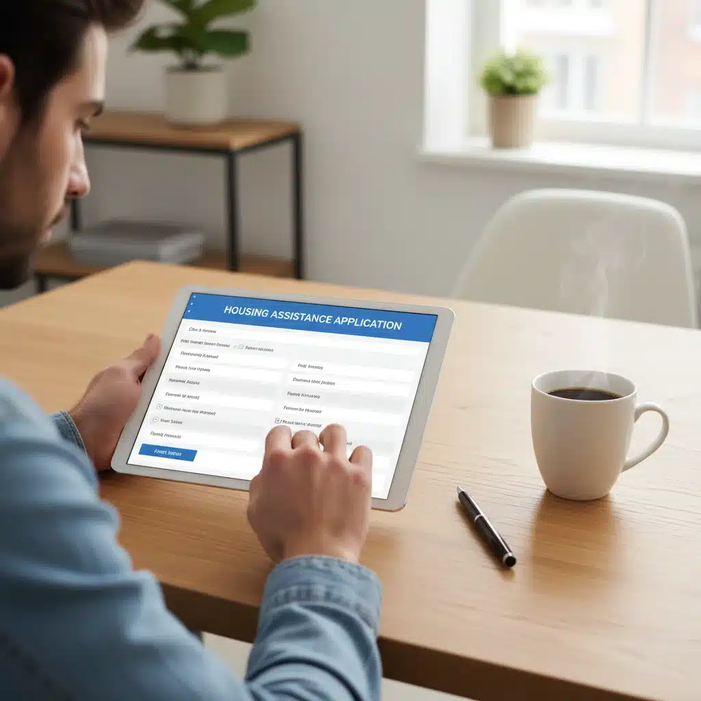 Person completing housing assistance application online