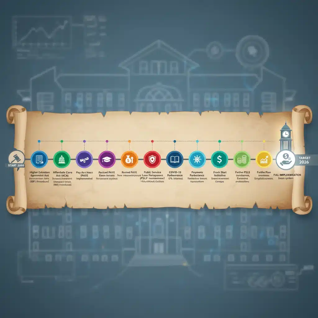 Timeline showing key dates and policy changes for student loan forgiveness