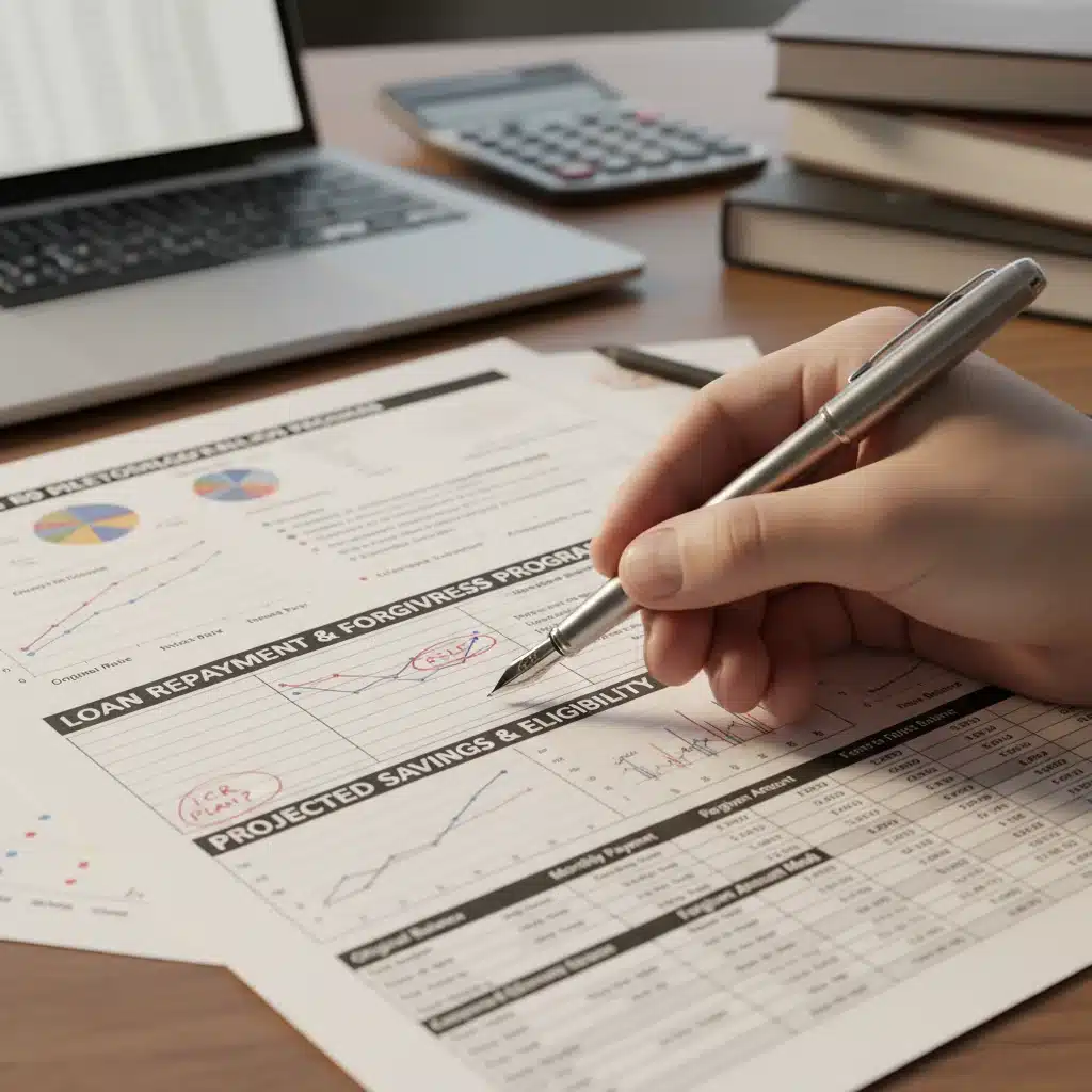 Detailed financial document illustrating student loan repayment plans