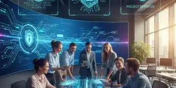 Professionals collaborating to bridge the 2026 skill gap with digital skill icons