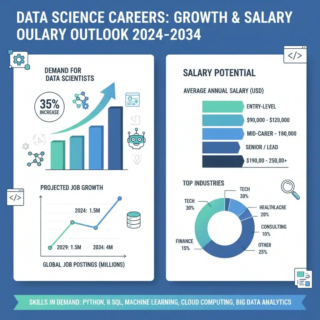 Infographic showing data science career growth and salary projections