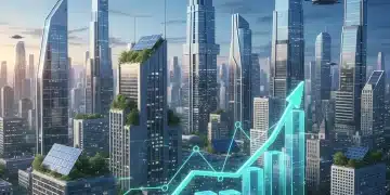 Futuristic cityscape with upward financial trend symbolizing smart real estate investing in 2026.