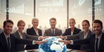 Business leaders shaking hands over globe, symbolizing new global trade agreements and international cooperation.