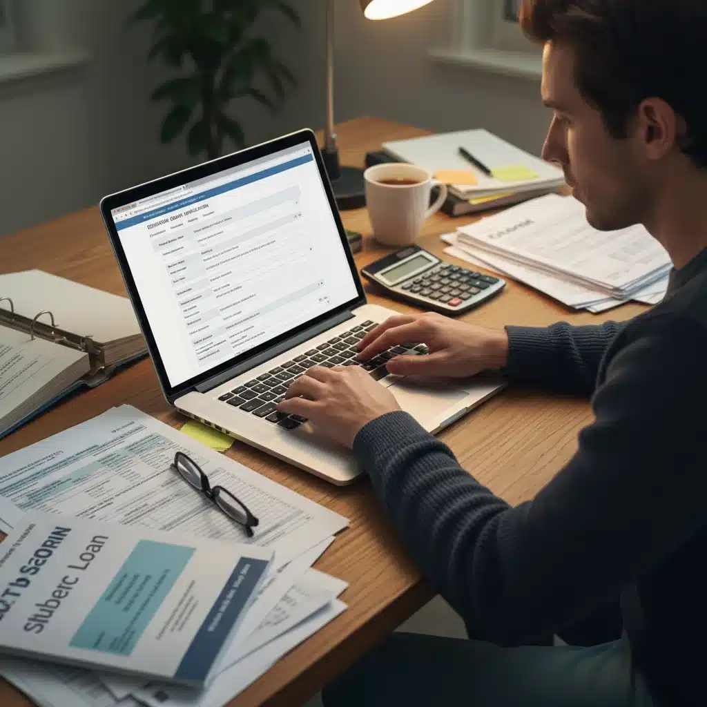 Student meticulously filling out an online grant application form