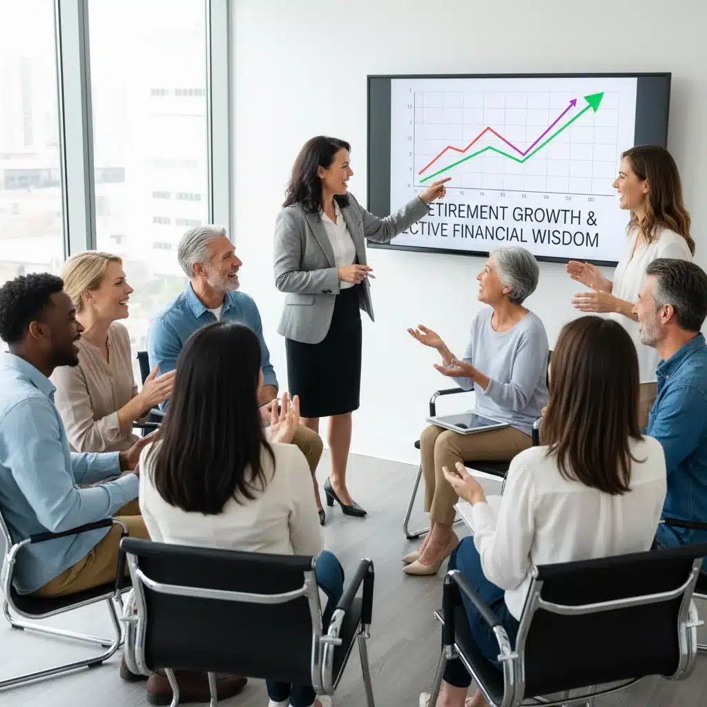 Diverse group learning about retirement growth strategies in a seminar.
