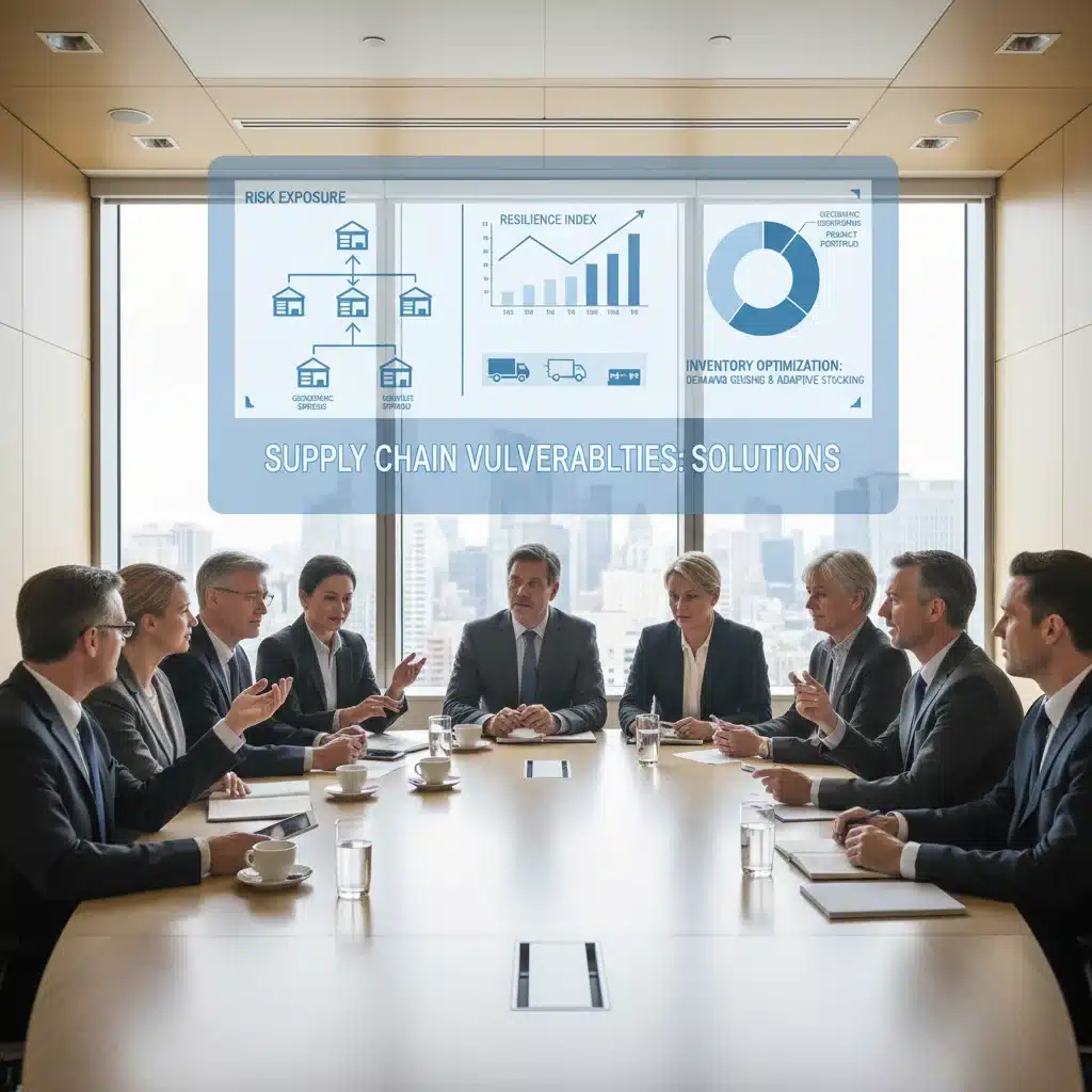 Business leaders discussing supply chain risk mitigation strategies