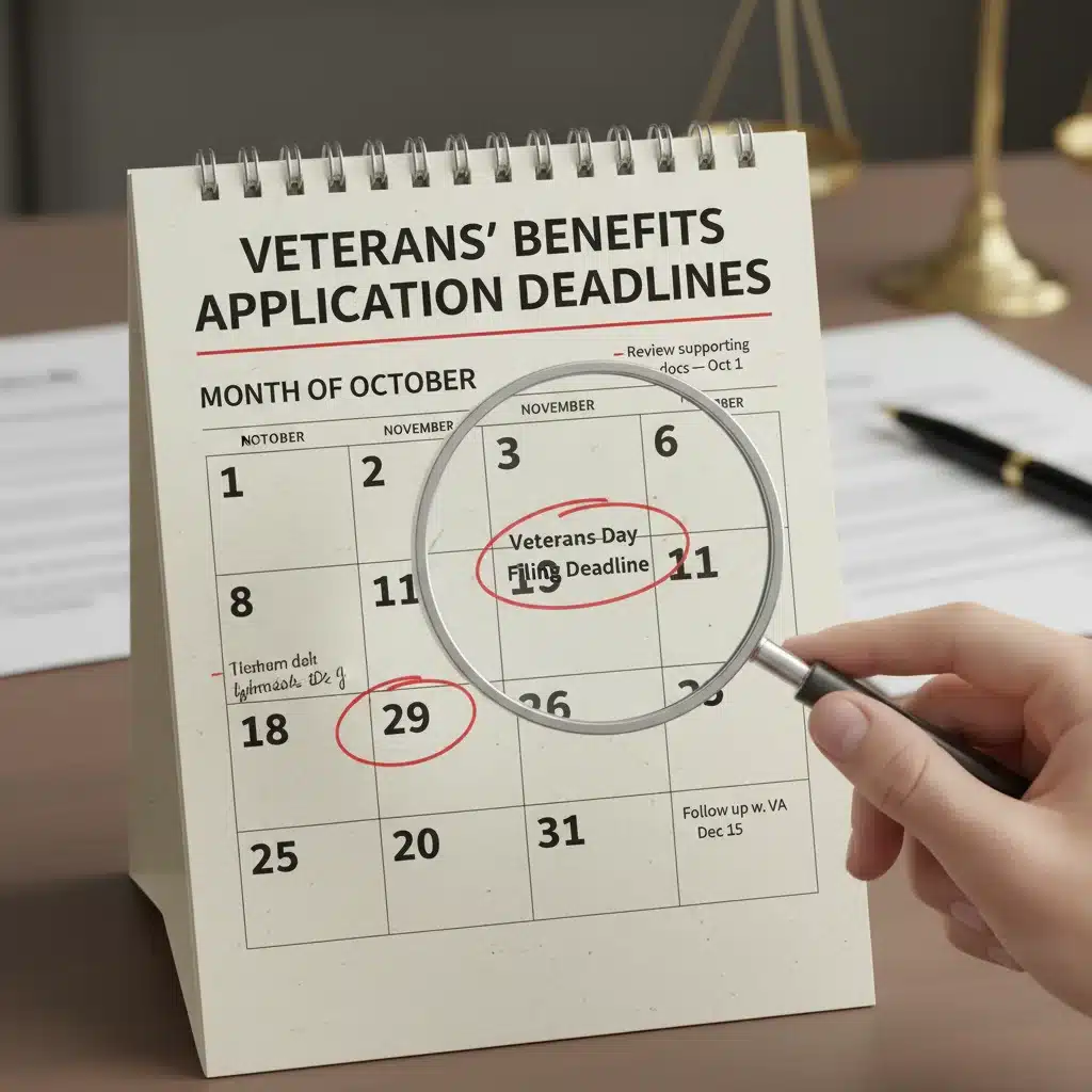 Calendar highlighting important veterans benefits application deadlines