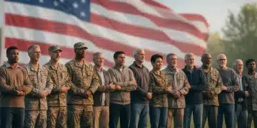 Veterans standing united, symbolizing support and benefits