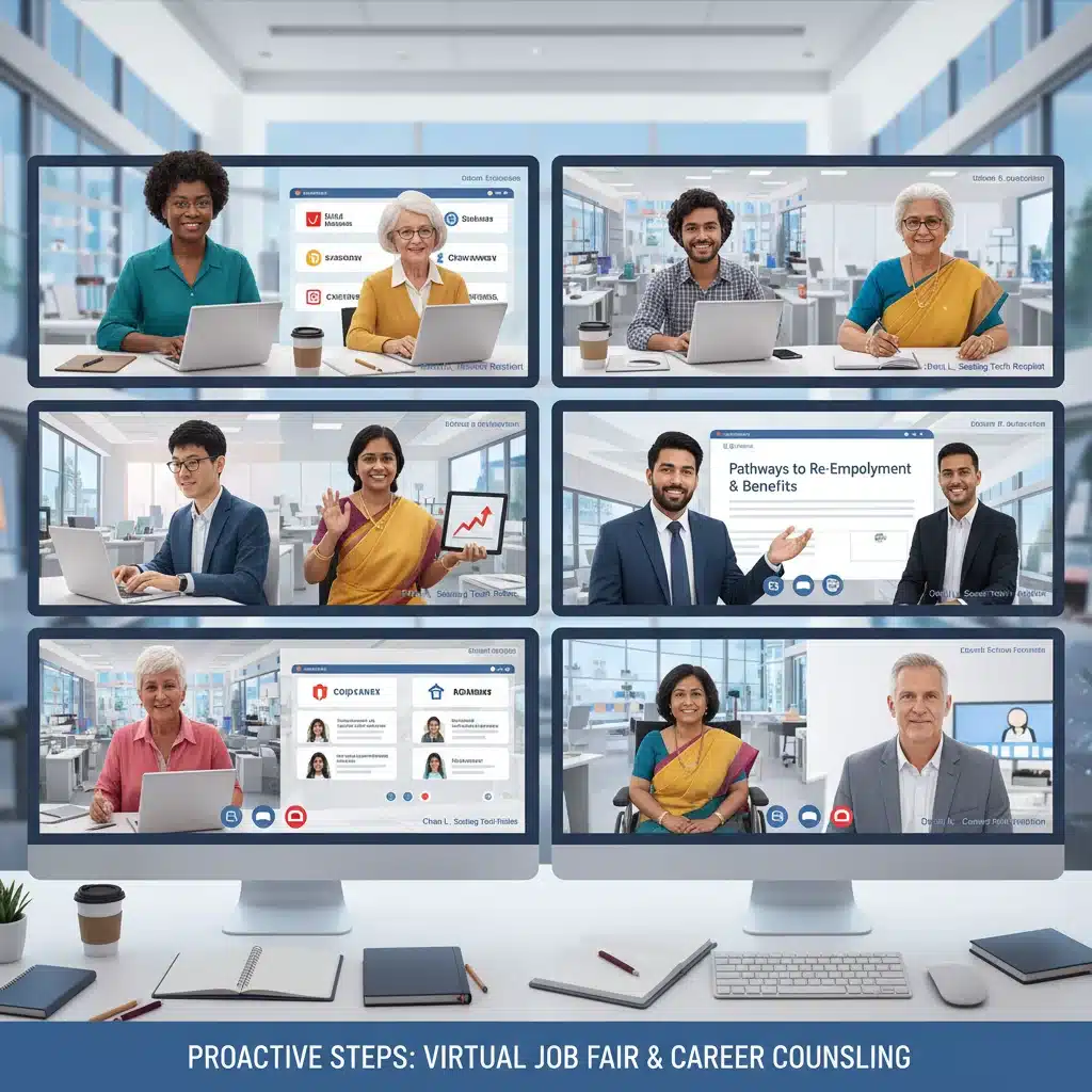 People participating in virtual job fair for reemployment