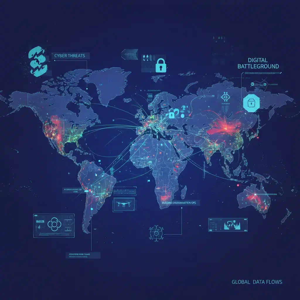 Cybersecurity threats and technological competition impacting global diplomacy and national security.