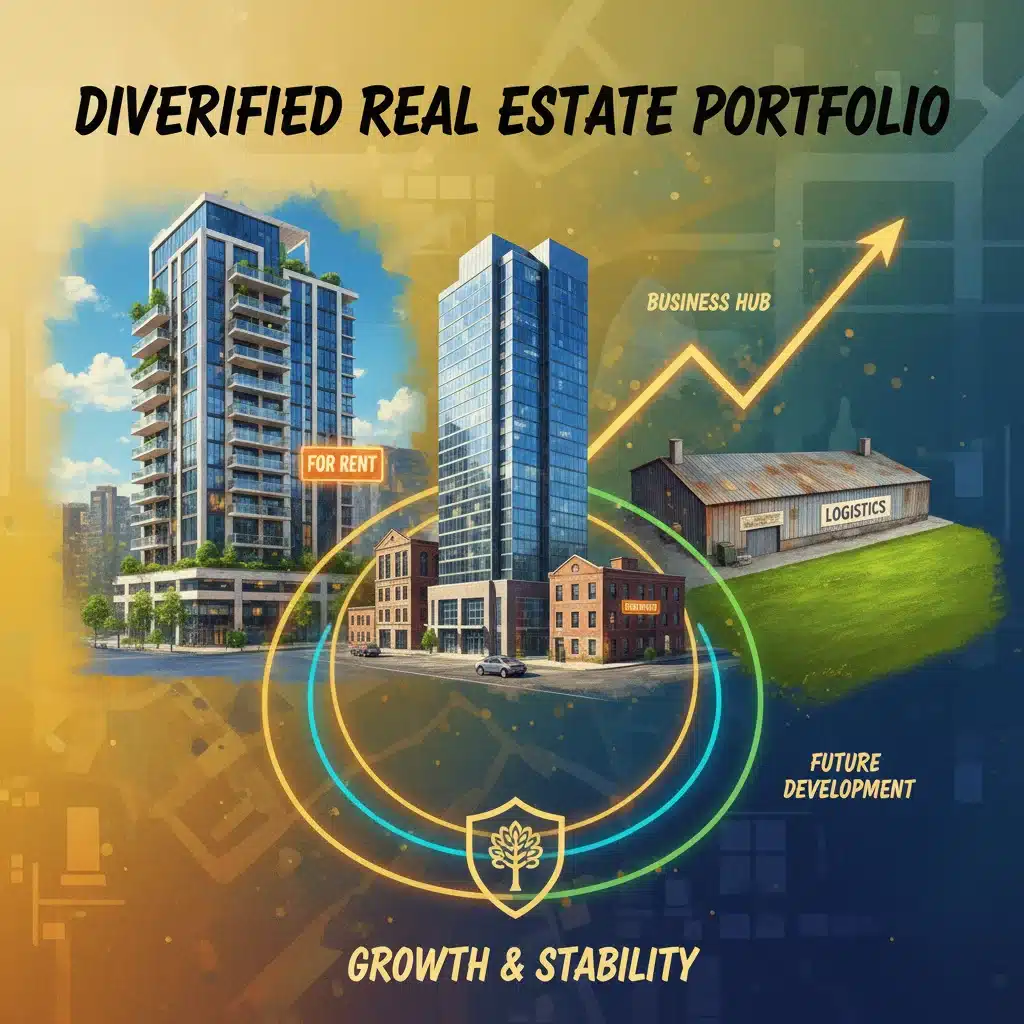 Diversified real estate investment portfolio showing various property types
