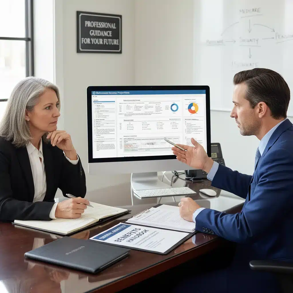 Person consulting a financial advisor about federal benefits