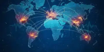 Stylized world map showing global power connections and highlighted nations