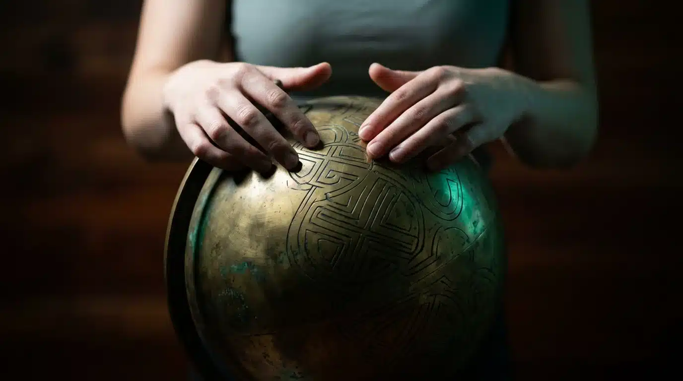Hands tracing complex patterns on an antique brass globe, symbolizing education's unseen value in developing cognitive agility and problem-solving skills.