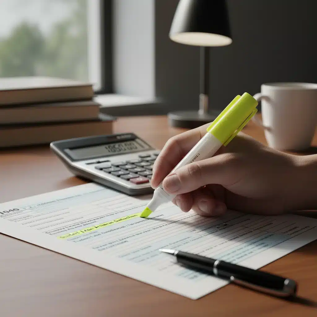Hand highlighting education expenses on an IRS tax form