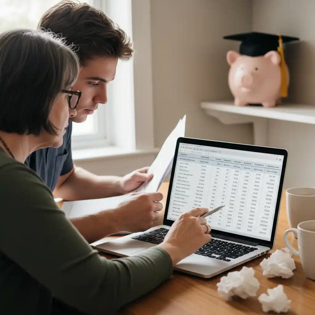 Parent and student reviewing college financial aid documents