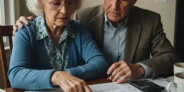 Senior couple reviewing federal benefit documents with concern