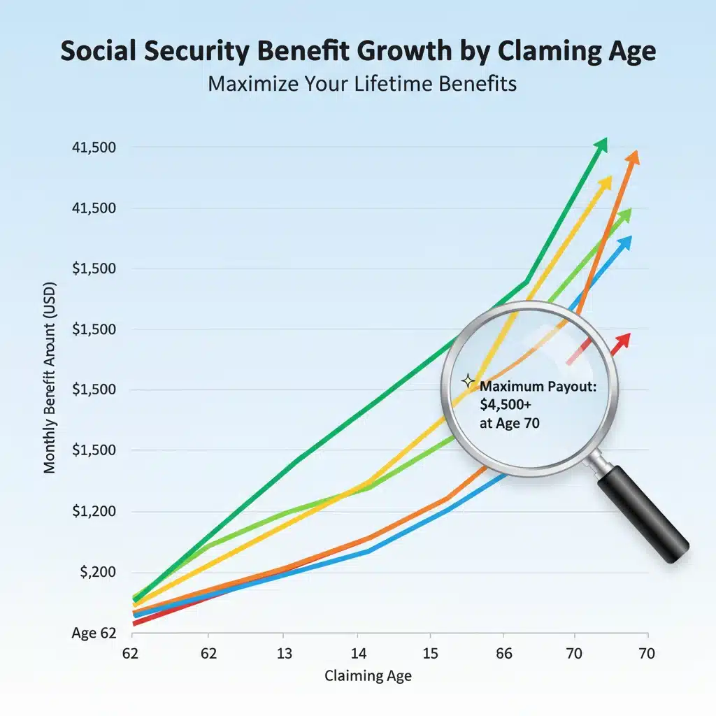 Chart showing Social Security benefit increase by claiming age.